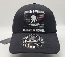Harley Davidson Mens Wounded Warrior Project Black Stretch Fit Woven Hat Cap M/L