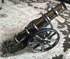 Vintage Patented Heavy English Glazed Cast Iron Cannon Ornament (12”/30cm, 2kg)