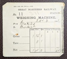 1901 Great Northern Railway GNR Weighing Machine Ticket Blakeley to Barker