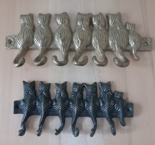 Vintage brass cat - cat, hooks