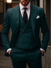 Men’s 3-Piece Tailored Fit Suit Dark Green XXL | Jacket Waistcoat Trousers | New
