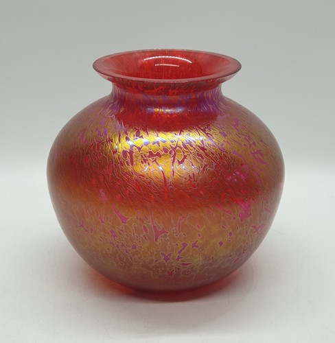 Art glass red globe vase - art,
