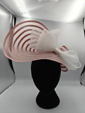 dusky pink white bow straw fascinator millinery burlesque headband wedding hat 