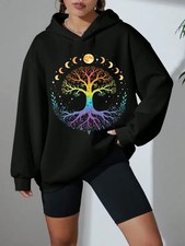Boho Tree of Life Hoodie Women’s Vibrant Rainbow Tree Pullover Jumper Pocket
