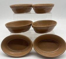 Set of 6 Vintage Brown Oval Stoneware Pie Dishes - #1008