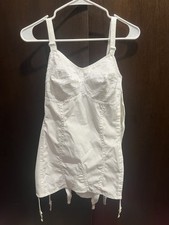 Vintage 36C Longline White Corset bra, adjustable strap, garter, hook & eye