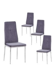 Grey Velvet Dining Chairs Set of 4, High Back Kitchen Chairs