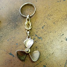 Brass Colour Metal Nautical Marine Boat Propeller Blade Knot Keyring Tarnished