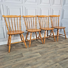 Set Of 4 Vintage Wooden Farmhouse Dining Kitchen Chairs – Windsor Style Cottage