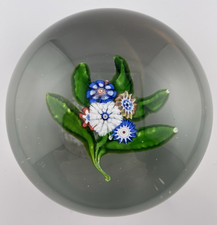 Antique Saint Louis 5-Flower Nosegay On Clear Glass Paperweight 2.8"