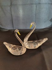 Pair Clear Glass Swans