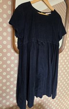 Beautiful Cabbages And Roses Cord Dress With Bow Size 12 Navy Blue