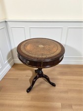 An Antique Style Leather Topped Round Drum Lamp Table ~Delivery Available~