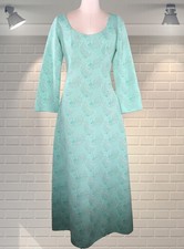 Vintage Silver & Seafoam Lurex Abstract Pattern Hostess Party Maxi Dress
