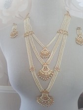 Indian jewellery set rani haar mala 3 lada necklace earrings wedding Bollywood 