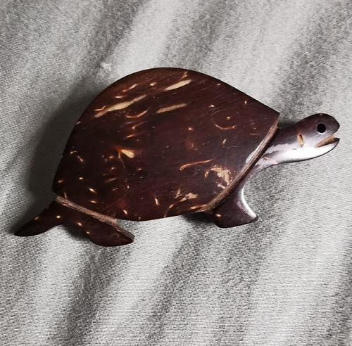 Vintage carved coconut shell - coconut,