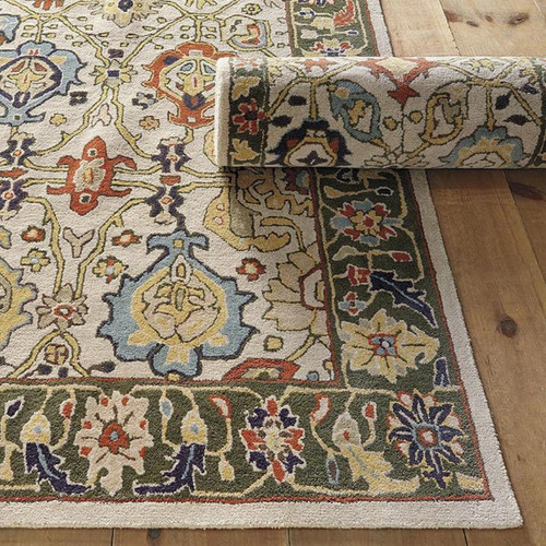 Beige green floral - beige, oriental