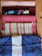 Fabric remnant craft bundle silk kimono assorted shibori printed soft; 5 pcs FB6