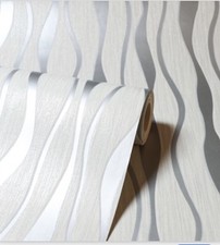 BARGAIN Box Of 5 Rolls Arthouse Metallic Wave White/ Silver WALLPAPER 292800