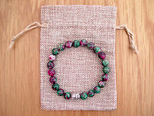 Silver Buddha Head, Ruby Zoisite Beaded Semi Precious Bracelet & Jute Gift Bag