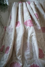 Cream Ivory Plum Green Embroidered Floral Interlined Eyelet Curtains 66Wx56D
