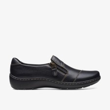 Clarks Womens Cora Harbor Black Leather Slip Ons,Loafers Leather Casual