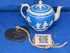 Blue Sprigware Jasperware TEAPOT * Copeland Late Spode * Antique c1890  A/F