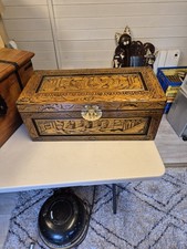 Vintage Chinese Camphor Wood Chest Hand Carved Blanket Box Storage