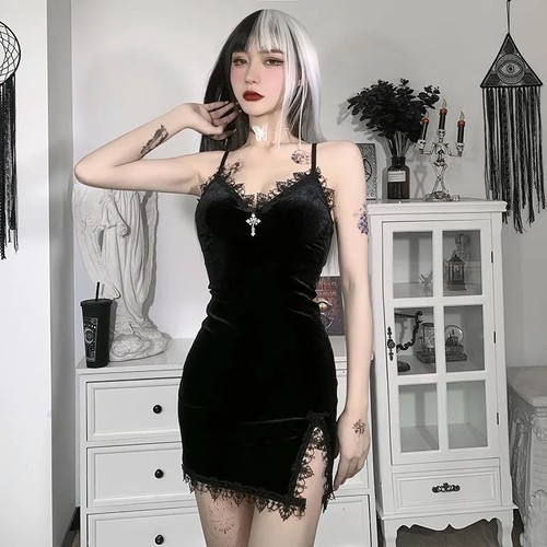 Women black mini dress - black,
