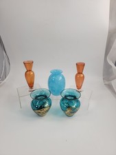 Set of 5 Studio Art Glass Vases, Gold Leaf & Gold Powder, 20th c.