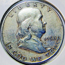 1950 D Half Dollar US Franklin Liberty Bell (Denver) VF 90% Silver VeryScarce