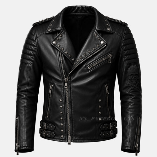 Mens black leather - leather, motorbike
