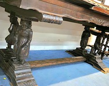 OAK BRETON DRAW LEAF DINING TABLE-Parquetry top on caryatid supports-17c-FREEdlv