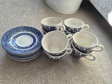 Churchill china set, white and blue - 10 saucers and 8 tea cups