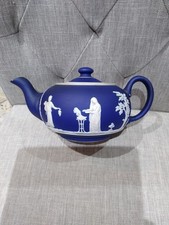 Rare 1700s - 1800s Adams Jasperware Dark Blue Teapot Impressed Mark (Wedgwood)