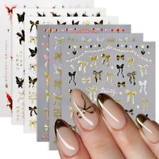 Nail Art Stickers Gold Black Ribbon Bow Transfers Decals Valentines Day Manicure