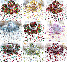 Nail Art Glitter Xmas Snowflake Snowman Star Hex Dots Metallic Holographic Pots