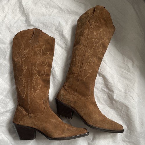 Zara tan suede leather cowboy - tan,