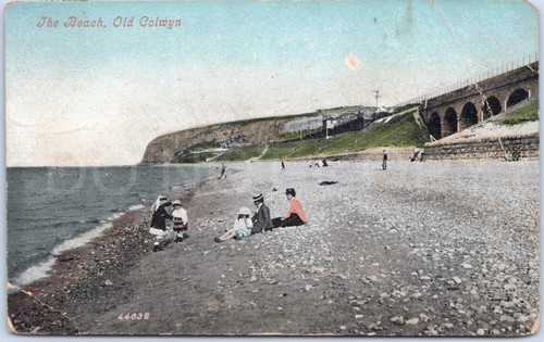 Vintage postcard beach railway - beach,