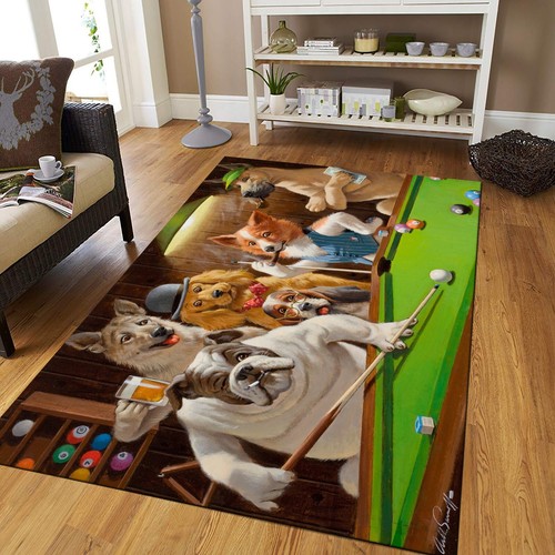Dogs playing pool rug bar - pool, rug,