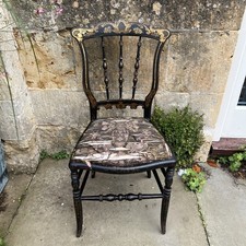 Antique French Chair Ebony Finish with Painted Decoration  Vintage