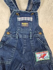 Vintage Oshkosh Baby B Gosh Denim Overalls 12M Airplane Teddy Bear Plaid USA