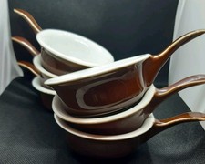 6 Apilco French Porcelain Handled Ramekin dishes. size 3. very good condition