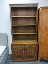 Vintage OLD CHARM Bookcase/Cabinet, Jacobean Style, 1970s, Linenfold - CS M27
