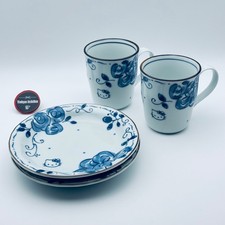 Hello Kitty Blue Rose Mino Ware 2 Mugs & 2 Plates Set – Japanese Porcelain Gift