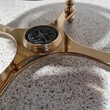 Vintage Brass Semi-Precious Stone Lapis Turquoise Abalone Inlay Globe & Compass