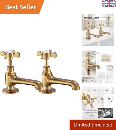 Gold cross lever basin pillar - gold,