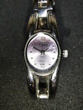 Ladies Figaro Quartz Watch with Silver Adjustable Bangle Metal Strap