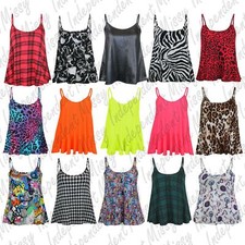 Womens Cami tops Ladies Camisoles Vest Flared Swing Strappy Plus Size Top 8-26