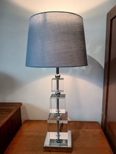 DAR clear three blocks table lamp with pale blue shade